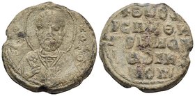 Theodoros, Protospatharios, 11th century. Seal or Bulla (Lead, 21 mm, 7.20 g, 11 h). O NI-KOΛAOS Nimbate facing bust of Saint Nikolaos, raising hand i...
