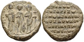 Gabriel, Protonobellisimos and Dux of Melitene, 1050-1103. Seal or Bulla (Lead, 27 mm, 20.98 g, 12 h), c. 1086-1103. O NIKOΛAO / O ΓEΩP / O IΩ O ΠP' T...