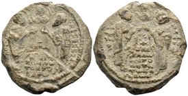 Konstantinos, Proedros and Megas Logothetes, Circa 12th century. Seal or Bulla (Lead, 31 mm, 28.91 g, 12 h). IX-XC / [O NIKΛA]OC / O MIN O / KAΛΛΚΕΛΑ'...
