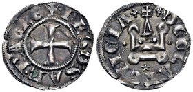 CRUSADERS. Principality of Achaea. Philip of Savoy, 1301-1307. Denier Tournois (Billon, 18.5 mm, 0.82 g, 8 h), Glarenza (modern Kyllini in Elis). +PHS...