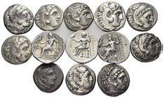 KINGS OF MACEDON. Alexander the Great, 336-323 BC and later. (Silver, 44.78 g). A lot of thirteen (13) Drachms, from various mints. Many toned, fine -...