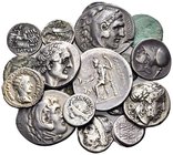 GREEK, ROMAN REPUBLICAN & ROMAN IMPERIAL. Circa 4th century BC - 3rd century AD. (173.00 g). A lot of Eighteen (18) Silver and Bronze coins from an ol...