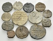 BYZANTINE. Circa 10th- 13th Century. (190.00 g). Lot of thirteen (13) very interesting Byzantine lead seals, many of large size with pictorial depicti...