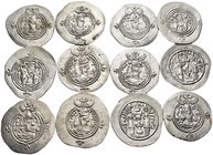 SASANIAN KINGS. Circa 6th- 7th century AD. (Silver, 48.00 g). Lot of Twelve (12) Sassanian Drachms mostly of Khosroes II 590-628. An attractive group ...