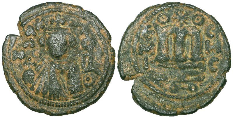 Arab-Byzantine, fals, Imperial Bust type, Hims, rev., pelleted annulets to eithe...
