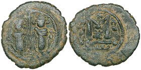 Arab-Byzantine, fals, Ba‘albakk, two standing figures, rev., eight-pointed star below M, 4.79g (cf Foss 60ff), almost very fine and a scarce variety; ...