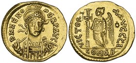 Arcadius (383-408), solidus, facing bust, rev., Constantinopolis seated, 4.34g, good fine; Zeno (474-491), solidus, facing bust, rev., Victory, 4.40g,...