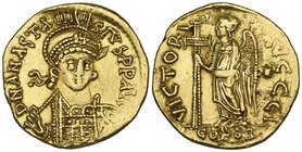 Anastasius I (491-518), solidus, facing bust, rev., Victory with long cross left; officina I, 4.44g (DO 3; S. 3), very fine

Estimate: GBP 250 - 300
