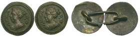 Cufflink: Queen Anne, a complete copper link formed of two matching uniface discs with eyes on reverse and wire connecting loop, circa 1710, detailed ...