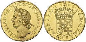 Oliver Cromwell, broad, 1656, by Thomas Simon, laureate bust left, rev., crowned shield of the Protectorate, edge straight-grained, 9.09g (N. 2744; S....