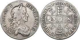 Charles II, silver crown, 1666 xviii (E.S.C. 32; S. 3355), rim bruises and sometime cleaned, fine and clear (illustrated); with George III, crown 1819...
