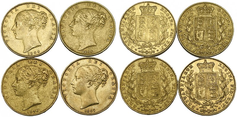 Victoria, young head, sovereigns (4), 1844, high first 4 in date, 1845, 1846, 18...