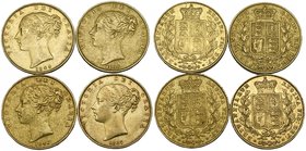 Victoria, young head, sovereigns (4), 1844, high first 4 in date, 1845, 1846, 1847 with inverted 1 in date (cf Marsh 30A), good fine to very fine (4)...