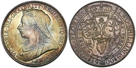 Victoria, old head, silver florin, shilling and sixpence, 1900, all mint state and deeply toned; with Jubilee head, crown, 1889, fine (4)

Estimate:...