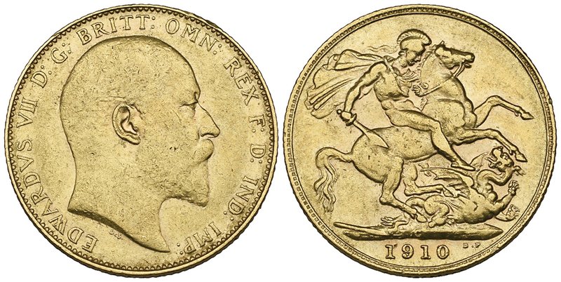 Edward VII, sovereign, 1910 c, scuffed and well-circulated, about very fine, sca...