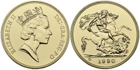 Elizabeth II, gold five-pounds, 1990 (S. 4252), brilliant uncirculated, in case and capsule of issue

Estimate: GBP 1000 - 1200