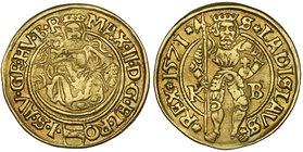Hungary, Maximilian II (1564-76), ducat, Kremnitz, 1571, 3.46g (F. 57), lightly buckled, good very fine. Purchased from Siggi Werkner, 1975.

Estima...