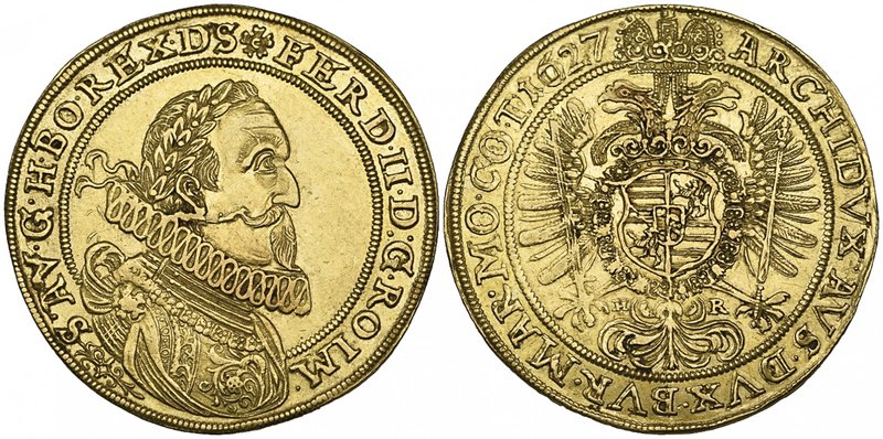 Austria, Ferdinand II (1619-37), 5 ducats, 1627, Breslau mint, laureate bust rig...