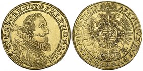 Austria, Ferdinand II (1619-37), 5 ducats, 1627, Breslau mint, laureate bust right, wearing ruff and armour, rev., crowned shield on crowned Imperial ...