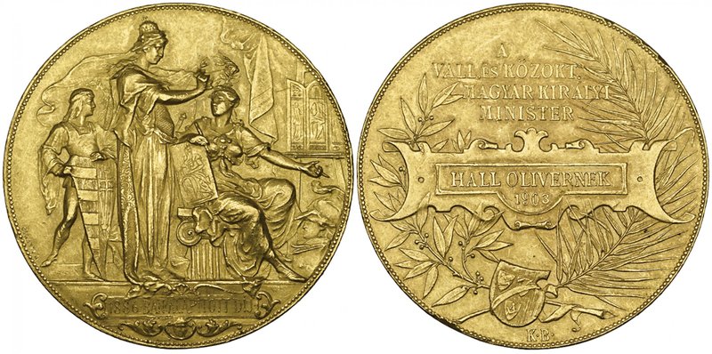 Gold Medal: Hungary, Franz Josef, Royal Ministry of Education, gold award medal,...