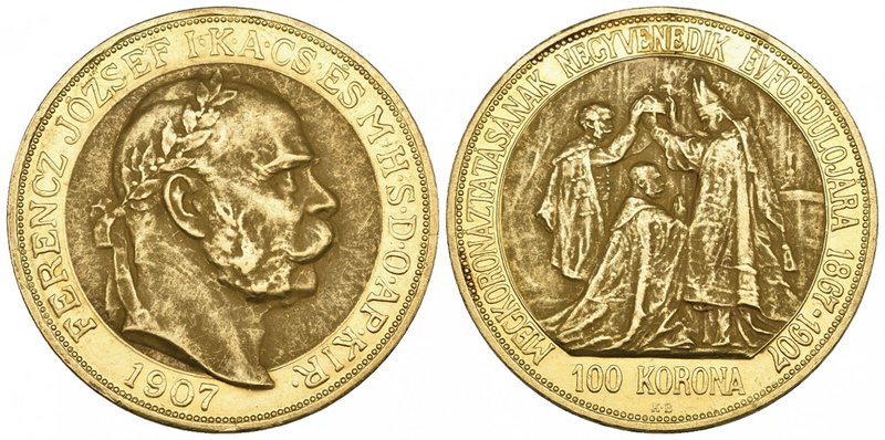 Hungary, Franz Josef, 40th Anniversary of his Coronation, 100 korona, 1907 kb, l...
