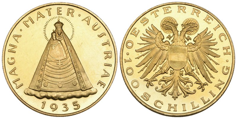 Austria, Republic, 100 schilling, 1935, Mariazell Madonna type, minimal traces o...