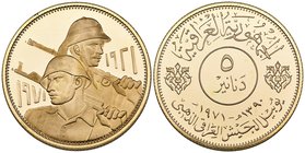 Iraq, Republic, Fiftieth Anniversary of the Iraqi Army, proof gold 5-dinars, 1971/1390h, 13.79g (KM 134), practically as struck

Estimate: GBP 350 -...