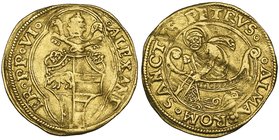 Italy, Vatican, Alexander VI, Borgia (1492-1503), fiorino di camera, papal arms, rev., St. Peter in ship, 3.35g (F. 31), slightly creased, very fine. ...