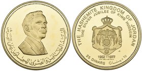 Jordan, King Hussein Silver Jubilee, proof gold 25-dinars, 1977, 15.30g (KM 33), virtually as struck. Ex Sotheby’s, 28 April 1982, lot 421 (offered wi...