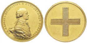 Russia, Paul I (1796-1801), Coronation, late novodel gold medal, by C. Meisner, undated, uniformed bust right, C.M.F. below, rev., hatched cross on pl...