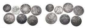 Russia, Peter I – Alexander I, roubles (5), 1719, 1774, 1793, 1799, 1802 and Catherine II, half-roubles (2), 1763, 1767 (both St Petersburg), all with...