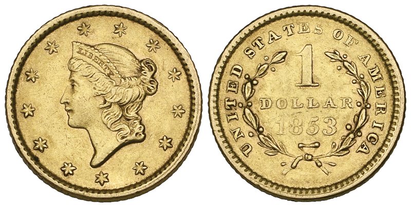 U.S.A., gold dollar (2), 1853 type 1, very fine, 1887 type 3, good fine (2)

E...