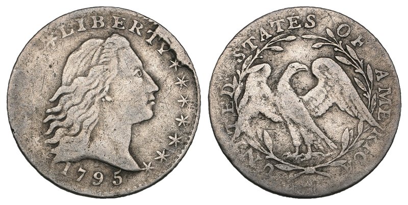 U.S.A., Flowing Hair type half-dime, 1795, usual die flaw at 1-2 o’clock on obve...