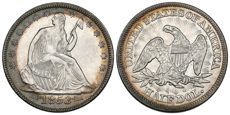 U.S.A., half-dollar, 1853, with arrows and rays, extremely fine, with rather une...