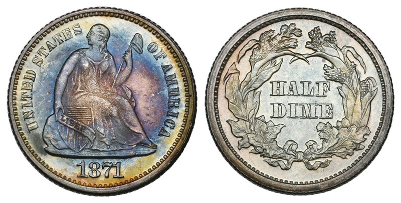 U.S.A., proof half-dime, 1871, an excellent mint state example with rich, colour...