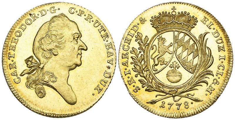 Bavaria, Karl Theodor of Pfalz (1777-1799), ducat, 1778, Munich, bust left with ...