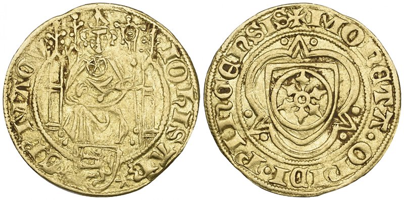 Mainz, Bishopric, Johann I of Luxembourg (1371-73), goldgulden, undated, Bingen ...