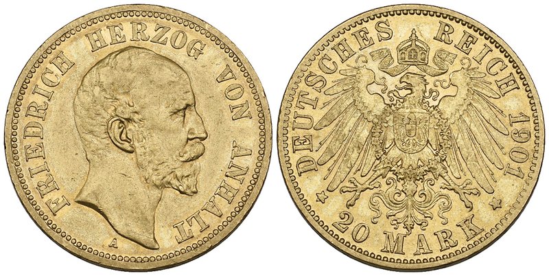 Anhalt-Dessau, Friedrich I (1871-1904), 20 mark, 1901 a (J. 181), very fine

E...