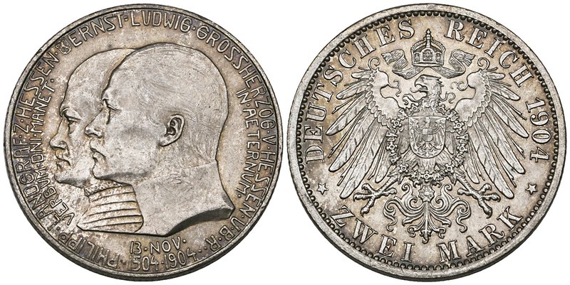 Hesse-Darmstadt, Ernst Ludwig (1892-1918), commemorative 5 mark and 2 mark, 1904...