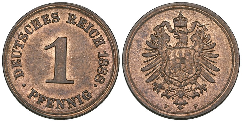 German Imperial Standard Coinage, copper 1 pfennig, 1888 f, mint state, with muc...