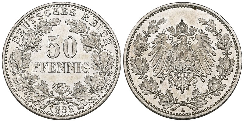 German Imperial Standard Coinage, silver 50 pfennig, 1898 a, mint state, rare th...