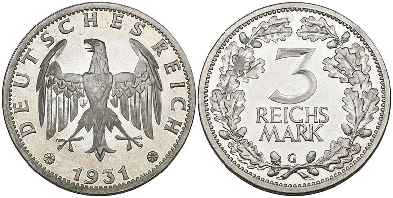 Weimar Republic, Regular Issue, proof 3 reichsmark, 1931 g, mint state, rare

...