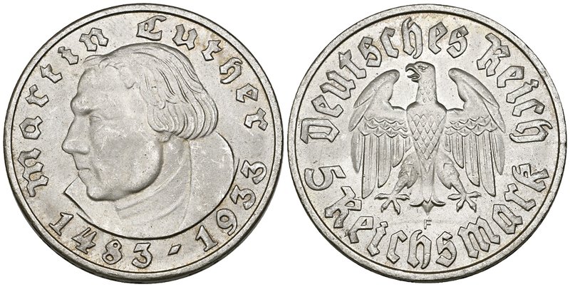Third Reich, commemorative 5 reichsmark (2), 1933 f, on the 450th anniversary of...