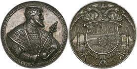 Holy Roman Empire, Charles V, silver medal, 1537, by Hans Reinhart the Elder, bust right holding orb and sceptre, aged 37, rev., imperial shield withi...