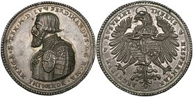 Holy Roman Empire, Ferdinand I, silver medal, 1555, by Nickel Milicz, armoured bust left, rev., crowned shield superimposed on heraldic eagle, 48.6mm,...