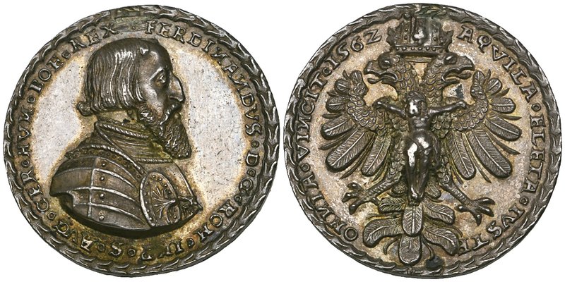 Holy Roman Empire, Ferdinand I, silver medal, 1562, by Nickel Milicz, armoured b...