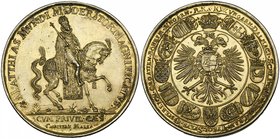 Holy Roman Empire, Matthias II (1612-1619), silver-gilt medal, undated, by Christian Maler, the emperor on horseback right, rev., crowned double eagle...