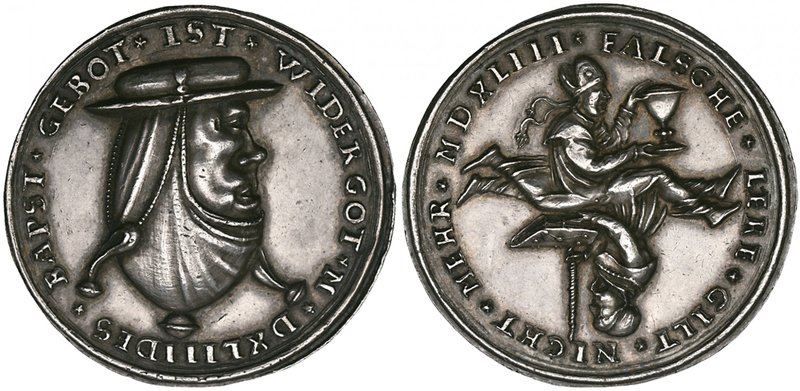 Germany, silver anti-Catholic satirical medal (spottmedaille), 1543, by Wolf Mil...
