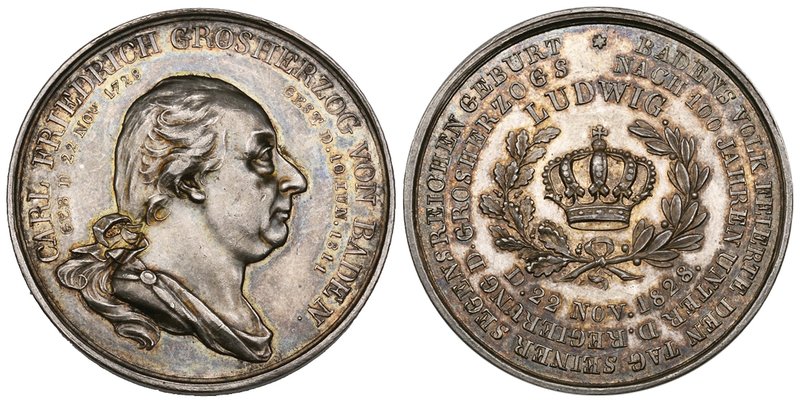 Germany, Baden, 100th Anniversary of the birth of Karl Friedrich, 1828, silver m...