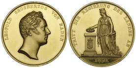 Germany, Baden, Karl Leopold Friedrich, Accession, 1830, gold medal by Ludwig Kachel, bare-headed bust right, signed kachel on truncation, leopold gro...